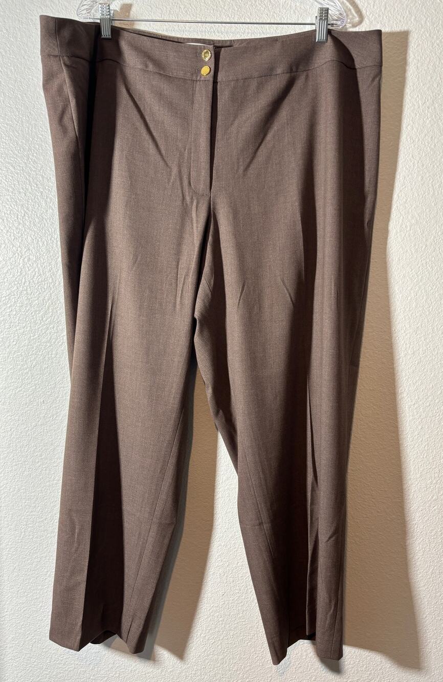 Calvin Klein Women's Size 22W Traditional Fit Brown Trouser Dress Pants Slacks